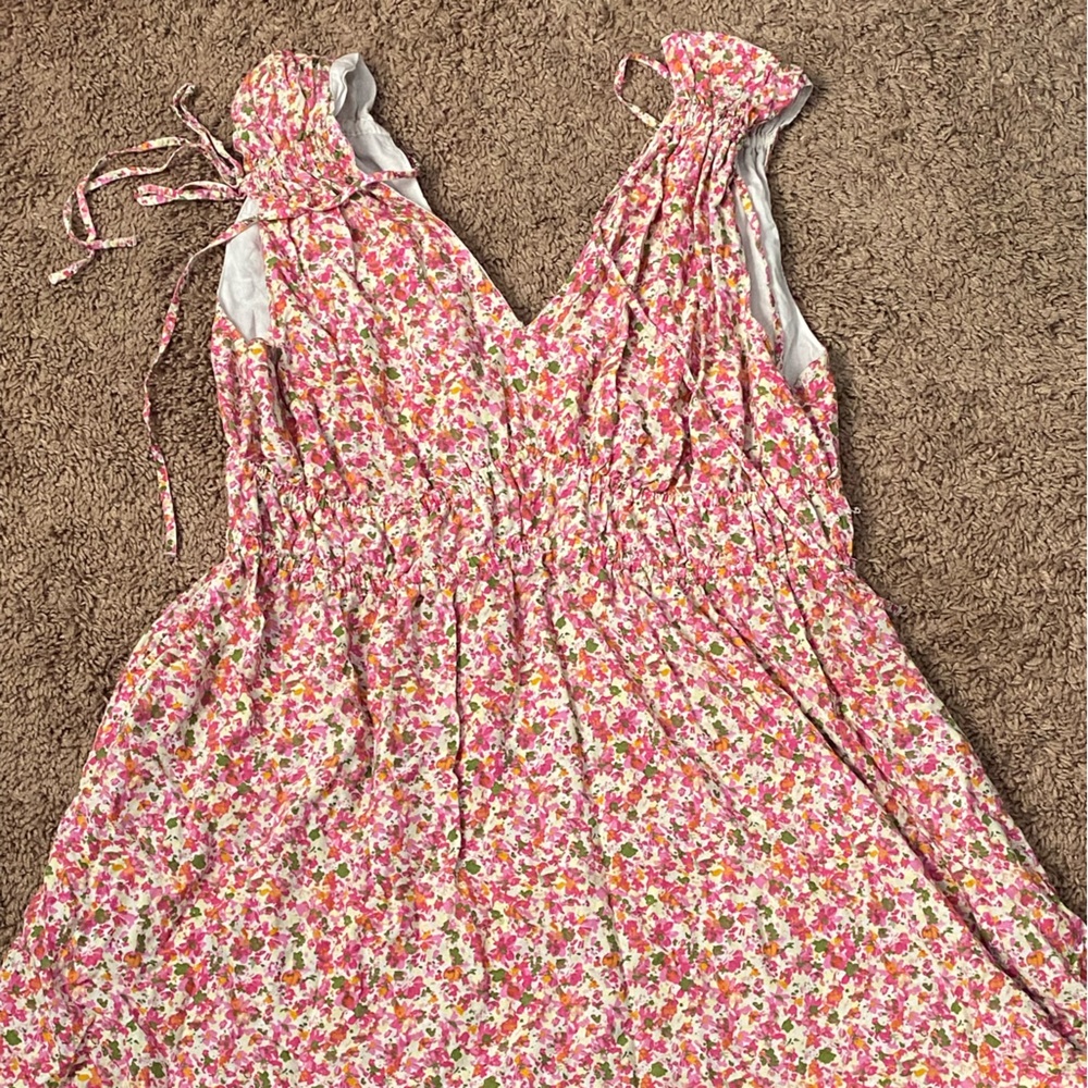 Time and Tru Floral Midi Dress in Pink and Green